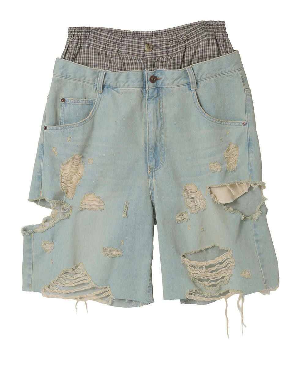 TATTERED LAYERED DENIM HALF PANTS | Candy Stripper（キャンディ
