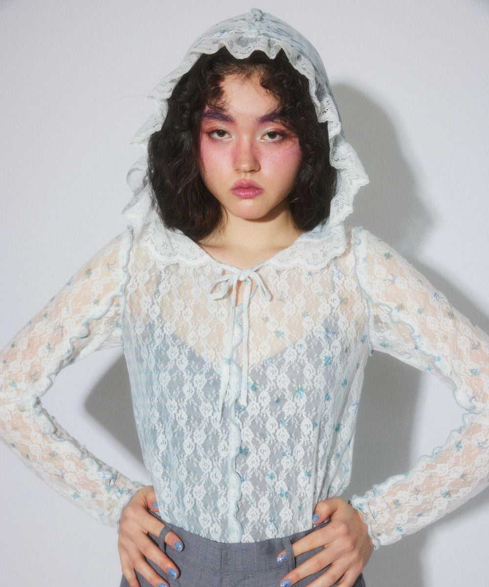 FLOWER CHECK LACE HOODIE | Candy Stripper（キャンディ ストリッパー