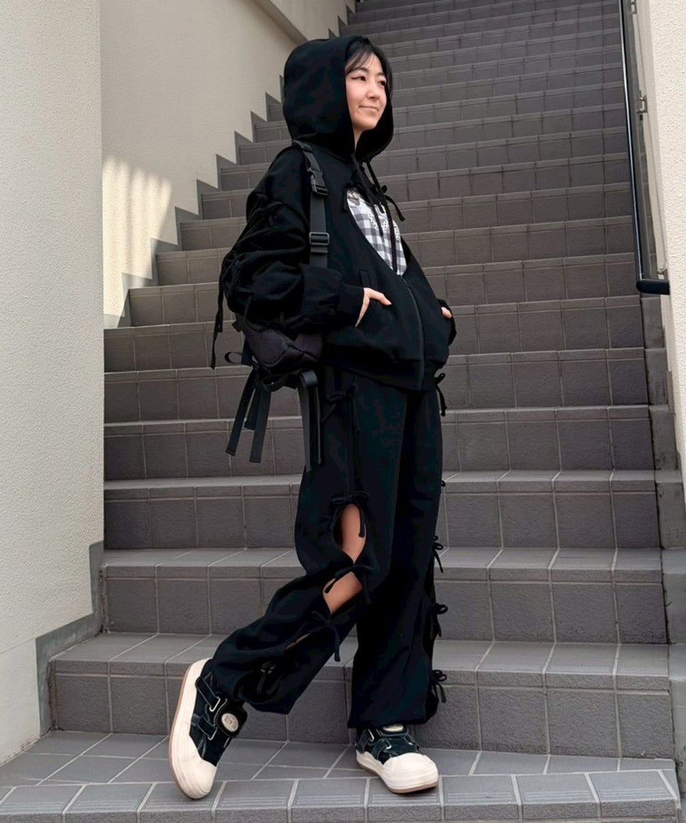 CandyStripper リボンスウェット黒 RIBBON HOLE SWEAT PANTS | Candy Stripper（キャンディ ストリッパー