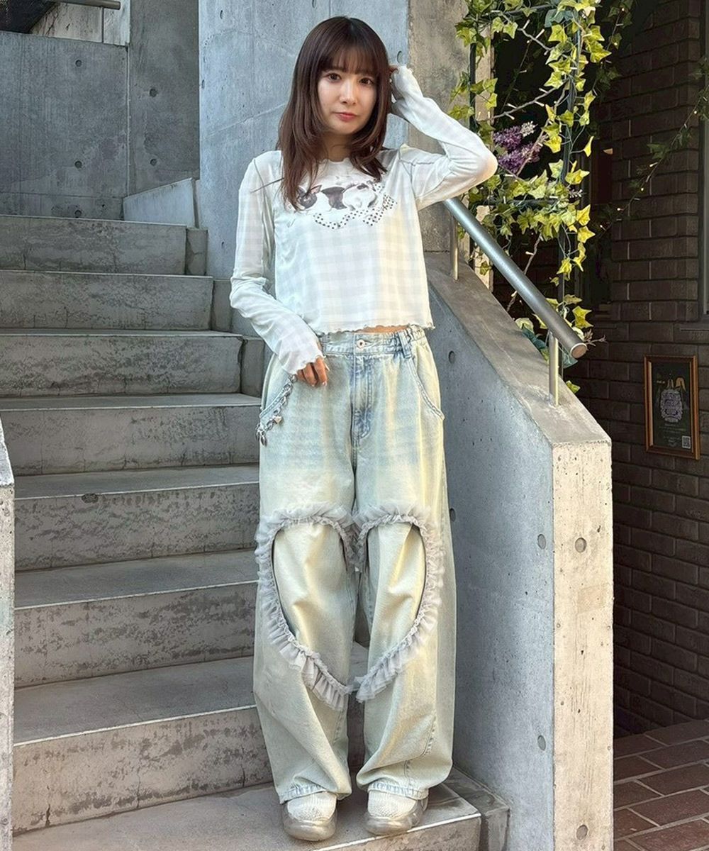 HEART OPEN FRILL DENIM PANTS | Candy Stripper（キャンディ