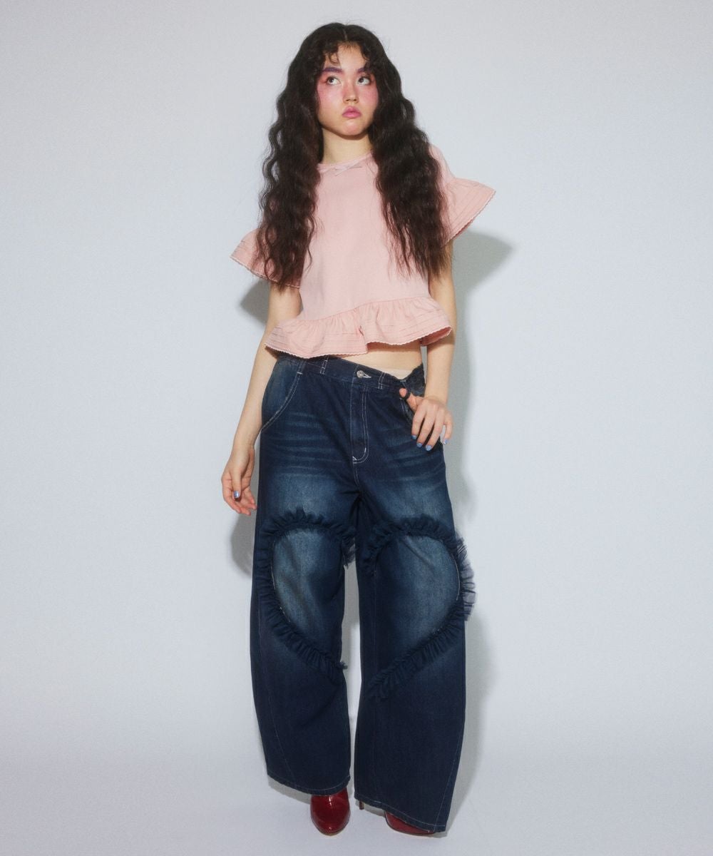 HEART OPEN FRILL DENIM PANTS | Candy Stripper（キャンディ