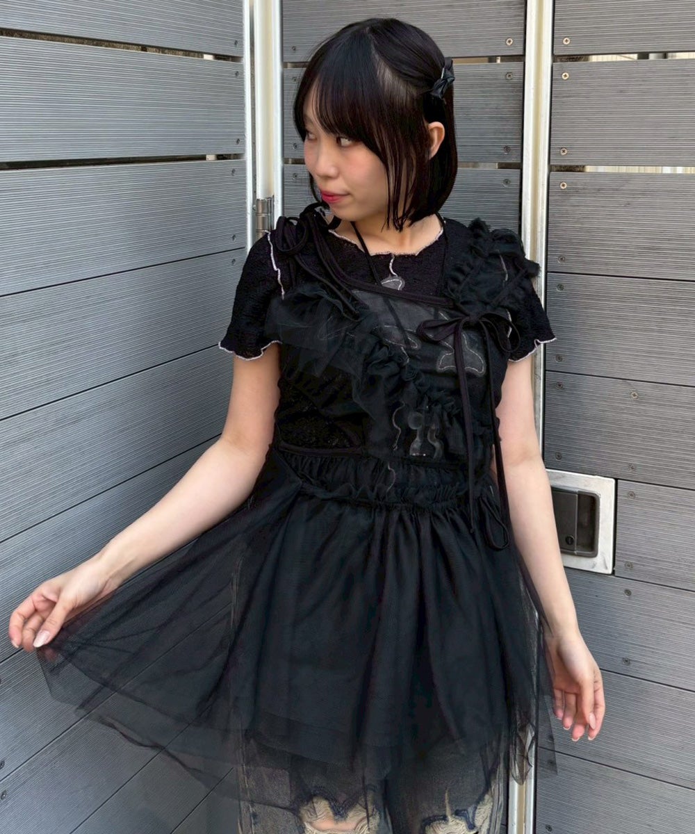 ASYMMETRY TULLE MINI ONE-PIECE | Candy Stripper（キャンディ