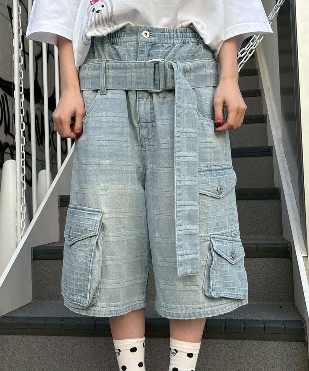 CHECK SAGGING DENIM HALF PANTS | Candy Stripper（キャンディ