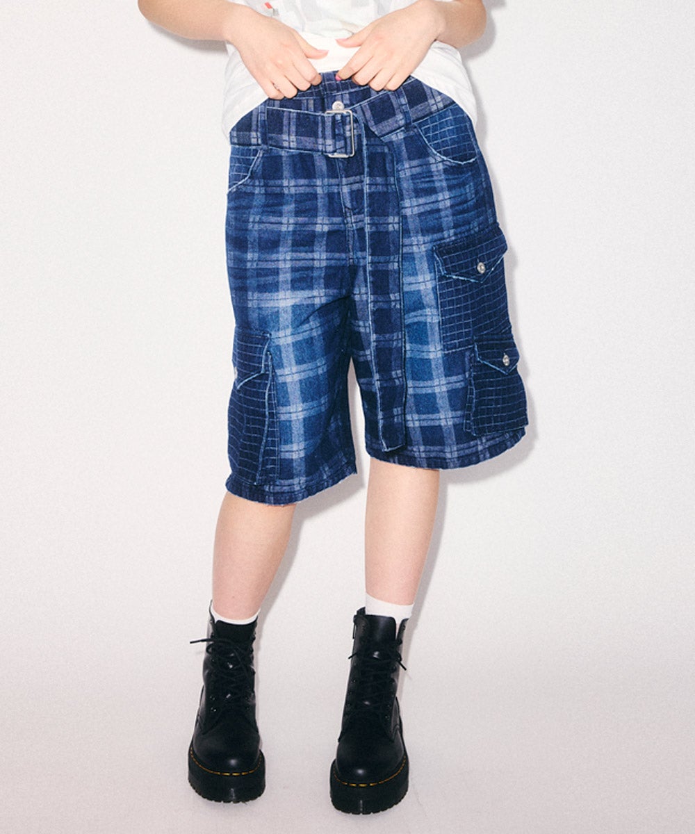 CHECK SAGGING DENIM HALF PANTS | Candy Stripper（キャンディ
