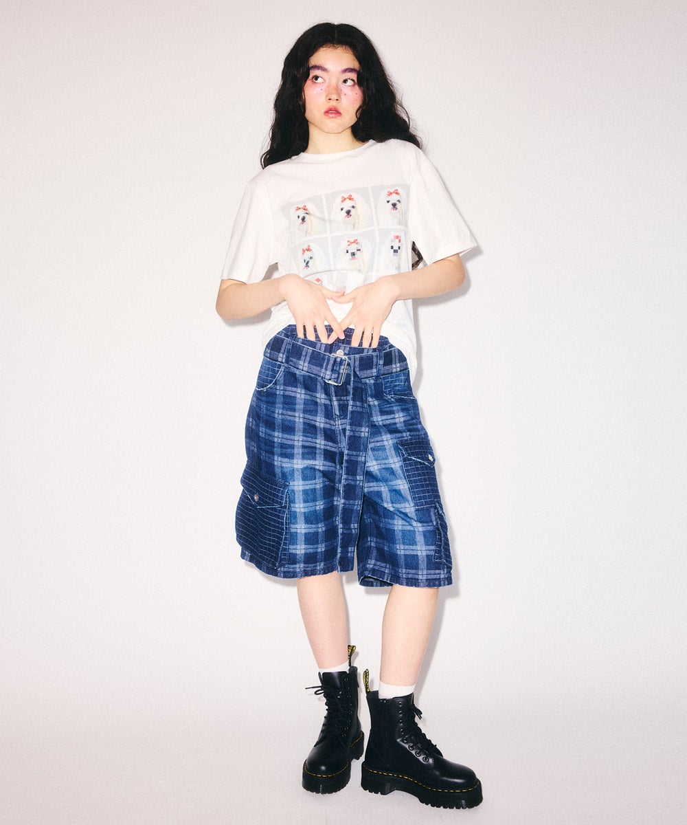 CHECK SAGGING DENIM HALF PANTS | Candy Stripper（キャンディ