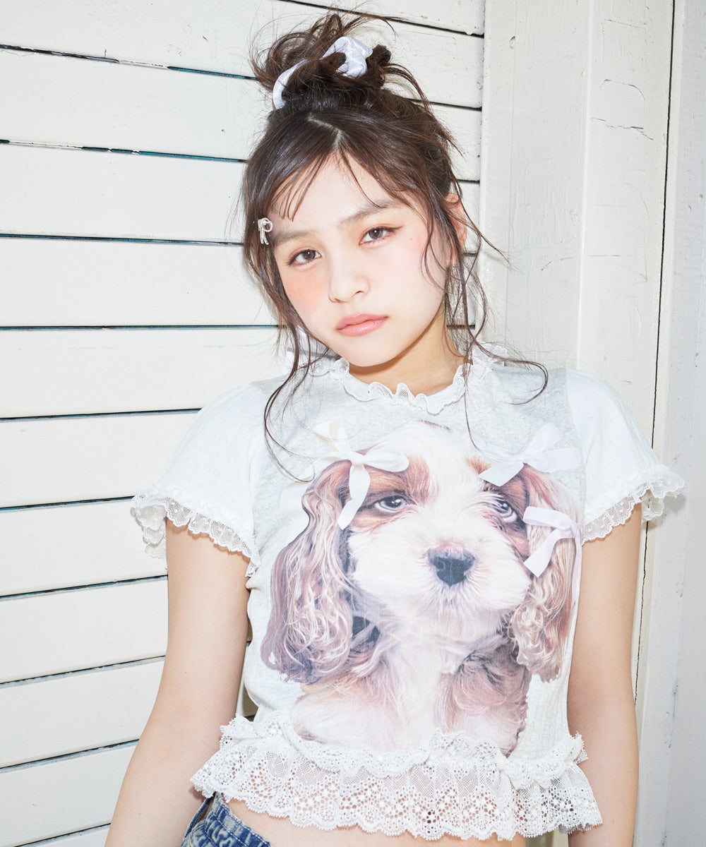 DOG PRINT FRILL TEE | Candy Stripper（キャンディ ストリッパー