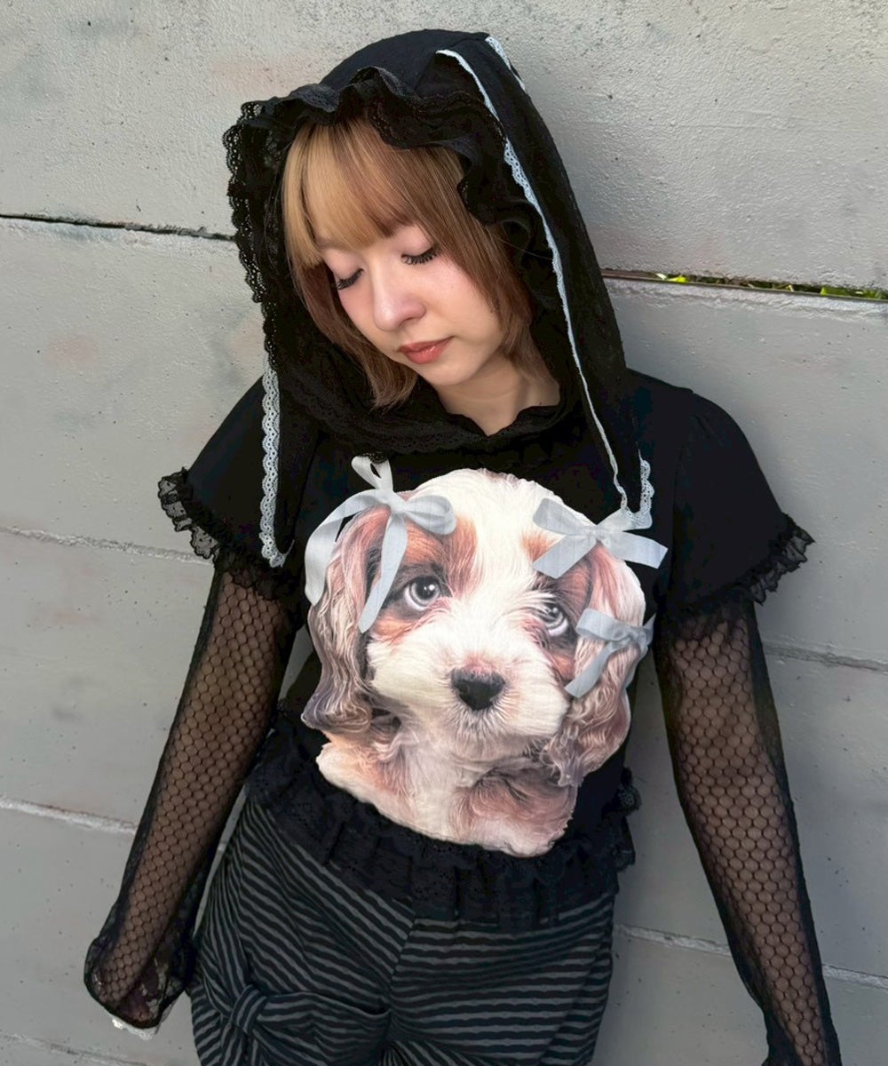 DOG PRINT FRILL TEE | Candy Stripper（キャンディ ストリッパー