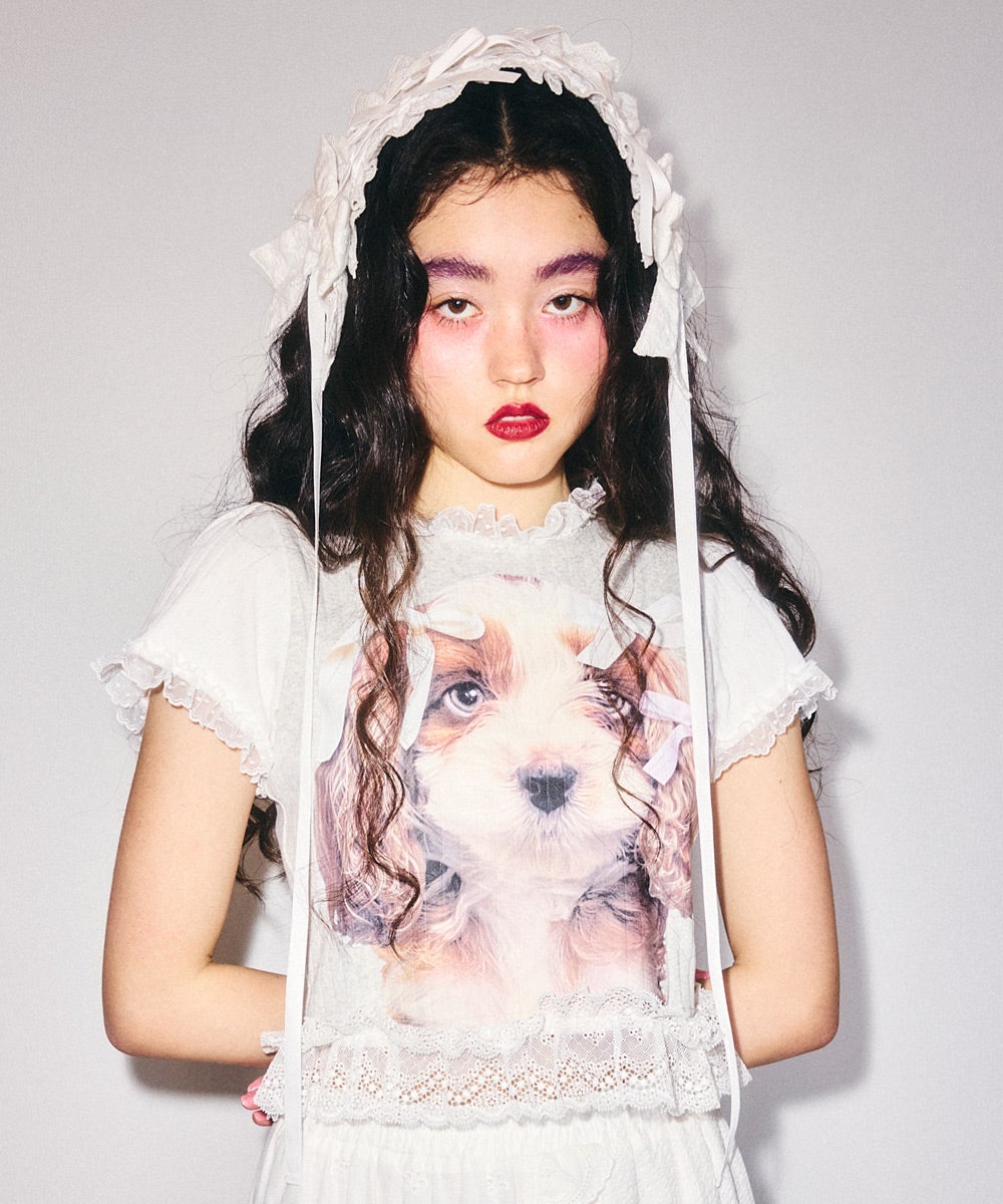 DOG PRINT FRILL TEE | Candy Stripper（キャンディ ストリッパー