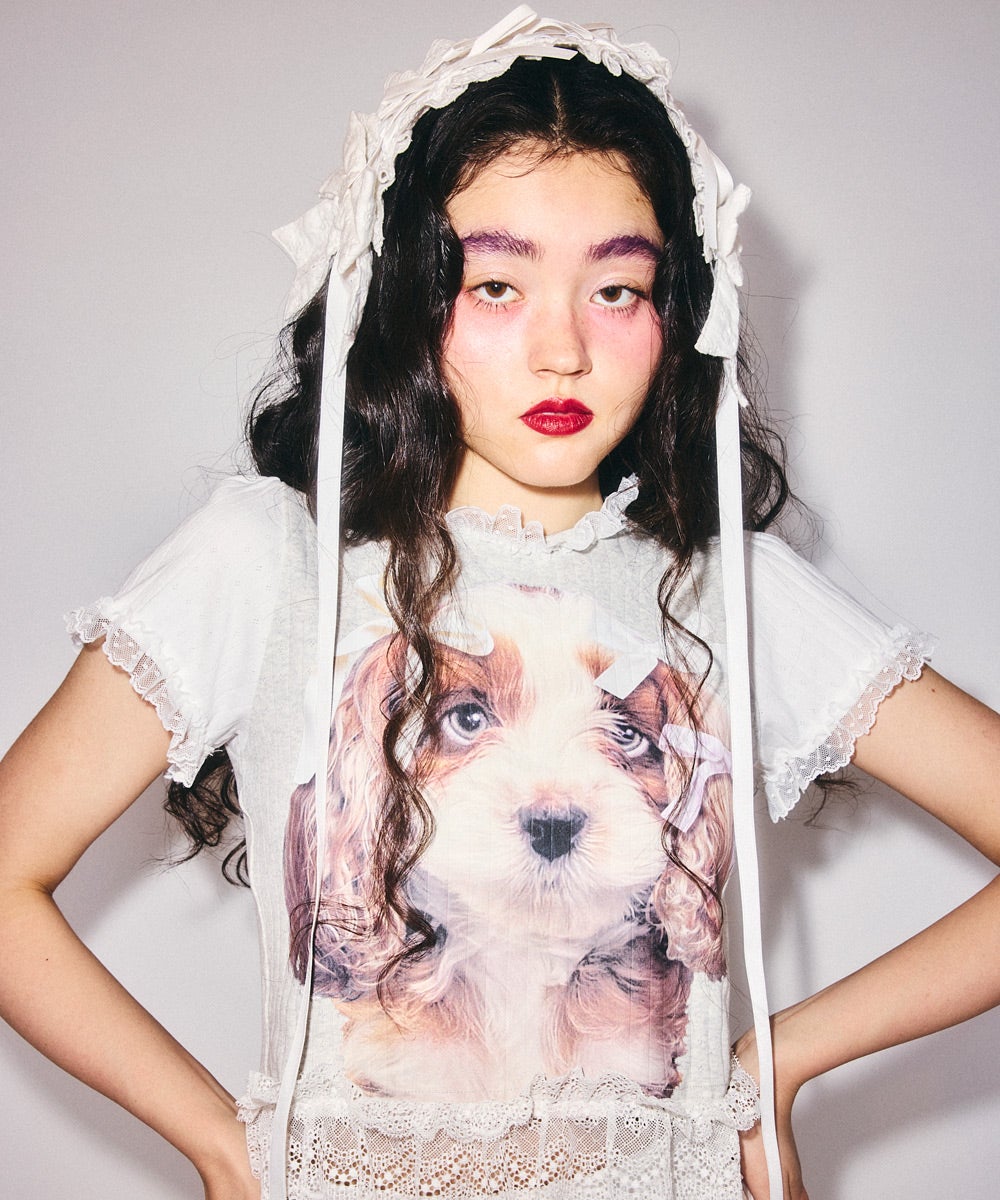 DOG PRINT FRILL TEE | Candy Stripper（キャンディ ストリッパー