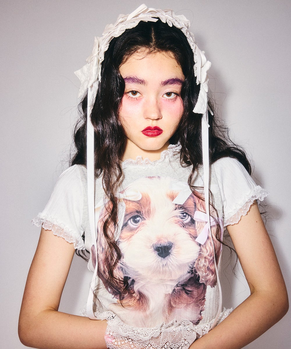 DOG PRINT FRILL TEE | Candy Stripper（キャンディ ストリッパー