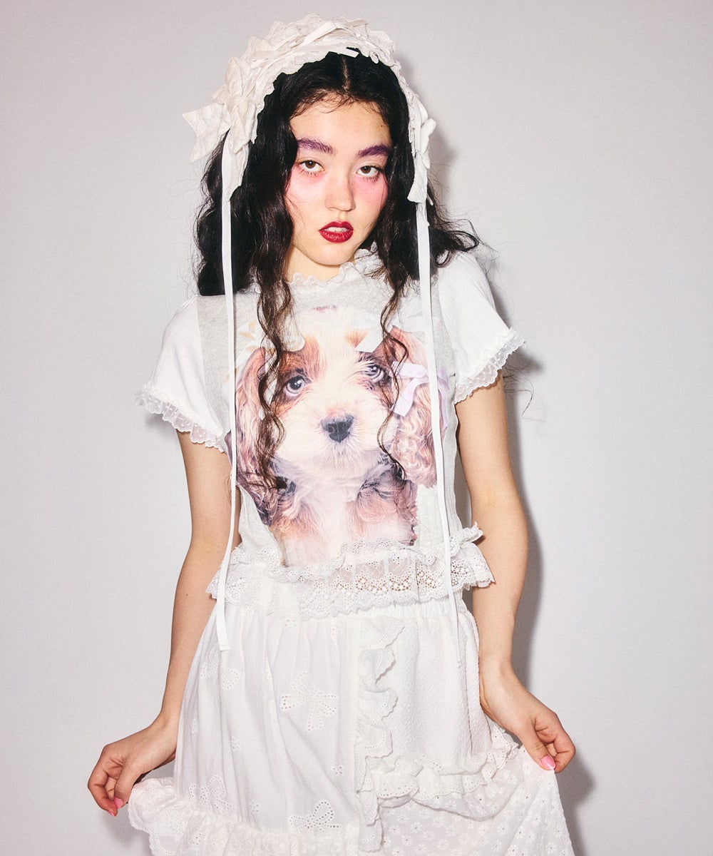 DOG PRINT FRILL TEE | Candy Stripper（キャンディ ストリッパー
