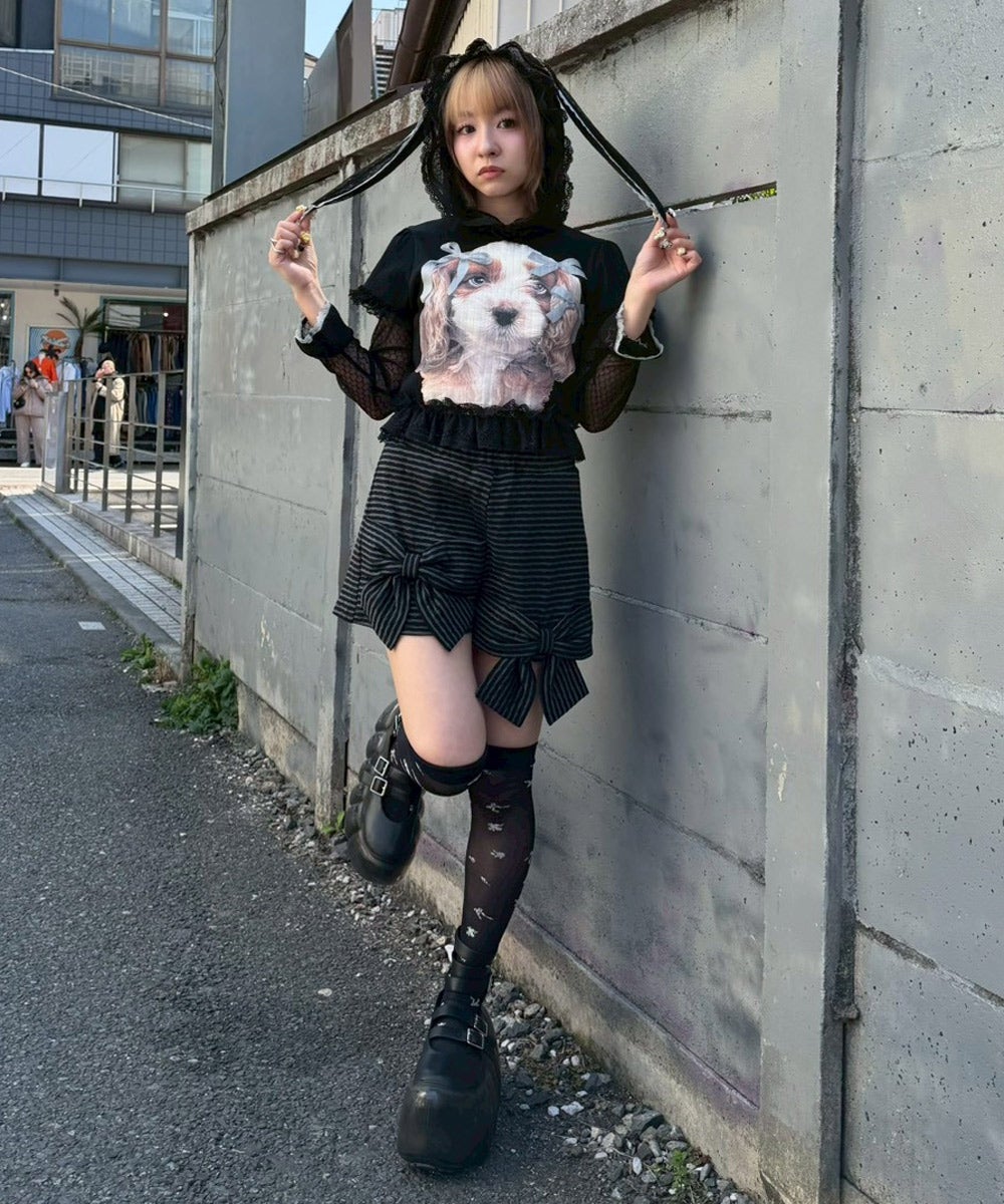DOG PRINT FRILL TEE | Candy Stripper（キャンディ ストリッパー