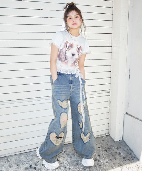 HEART DAMAGE DENIM PANTS | Candy Stripper（キャンディ ストリッパー 