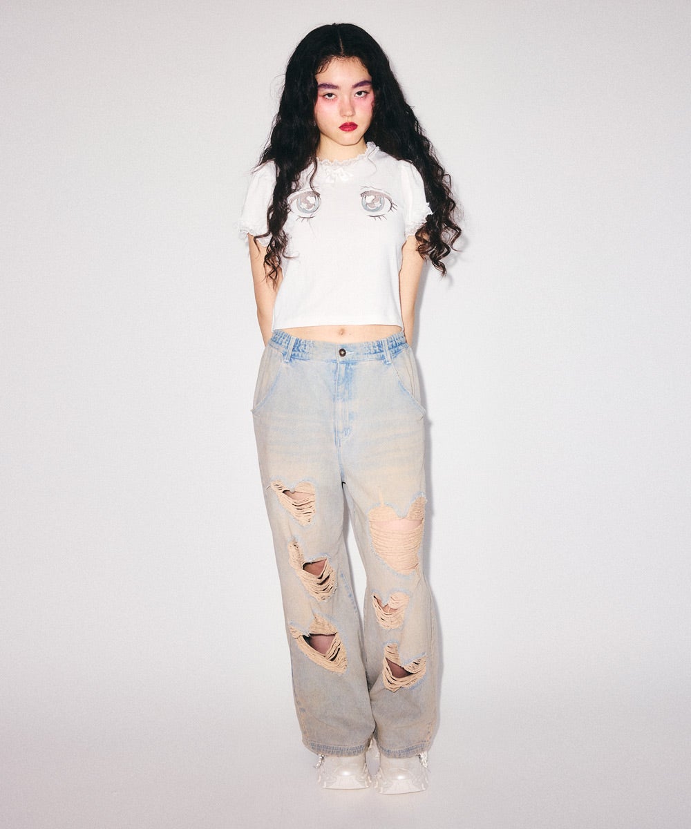 HEART DAMAGE DENIM PANTS | Candy Stripper（キャンディ ストリッパー