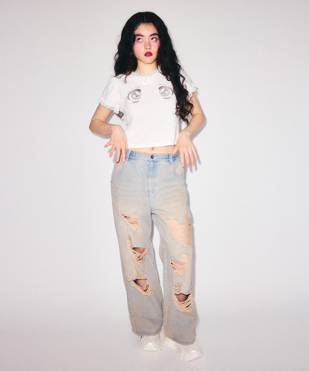 HEART DAMAGE DENIM PANTS | Candy Stripper（キャンディ ストリッパー