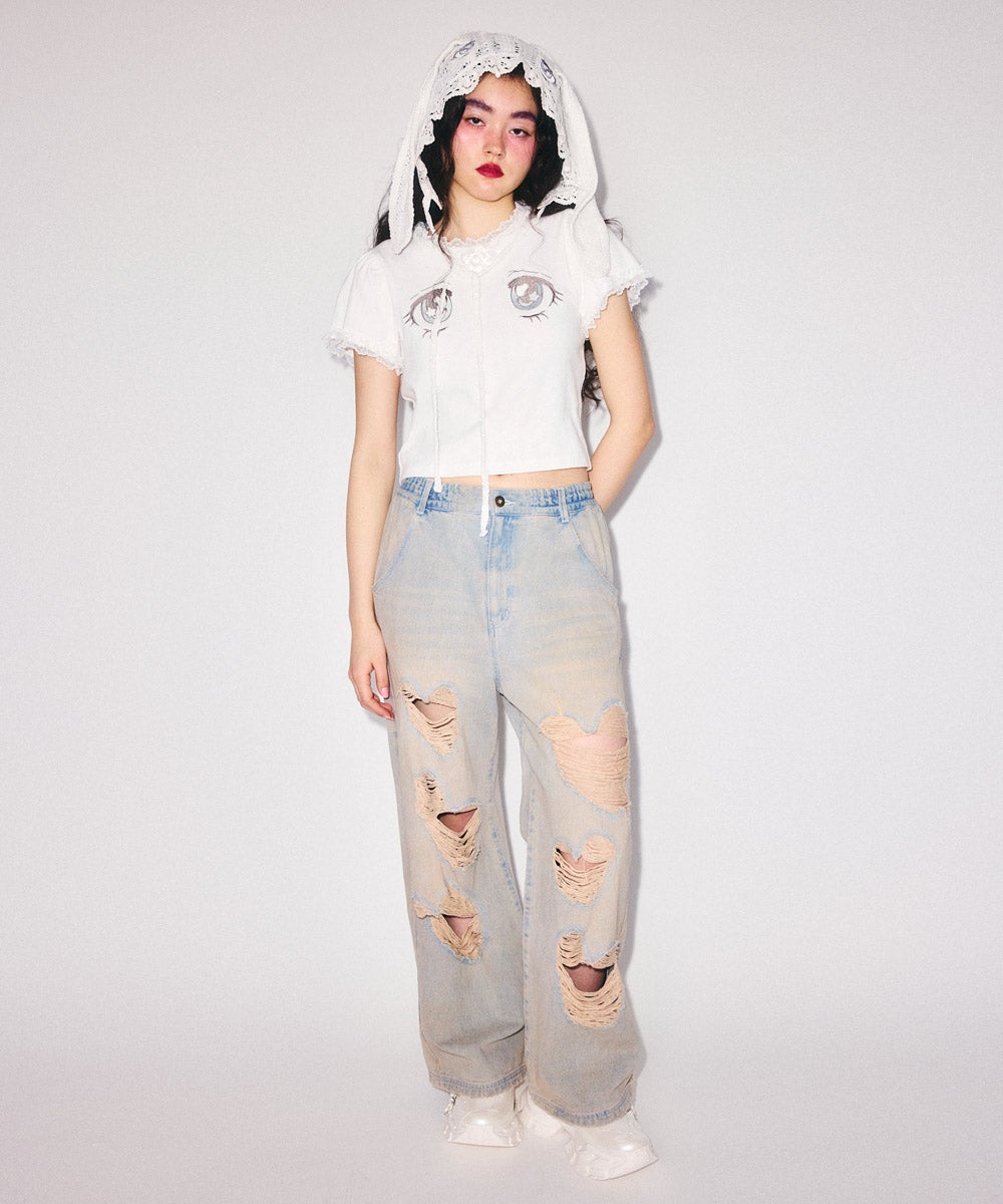 HEART DAMAGE DENIM PANTS | Candy Stripper（キャンディ ストリッパー