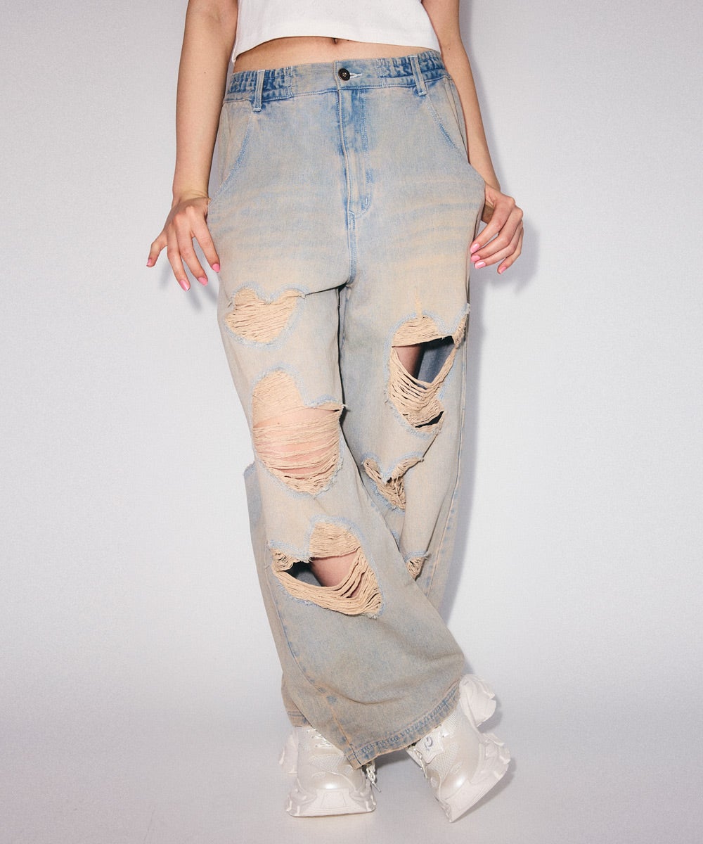 HEART DAMAGE DENIM PANTS | Candy Stripper（キャンディ ストリッパー