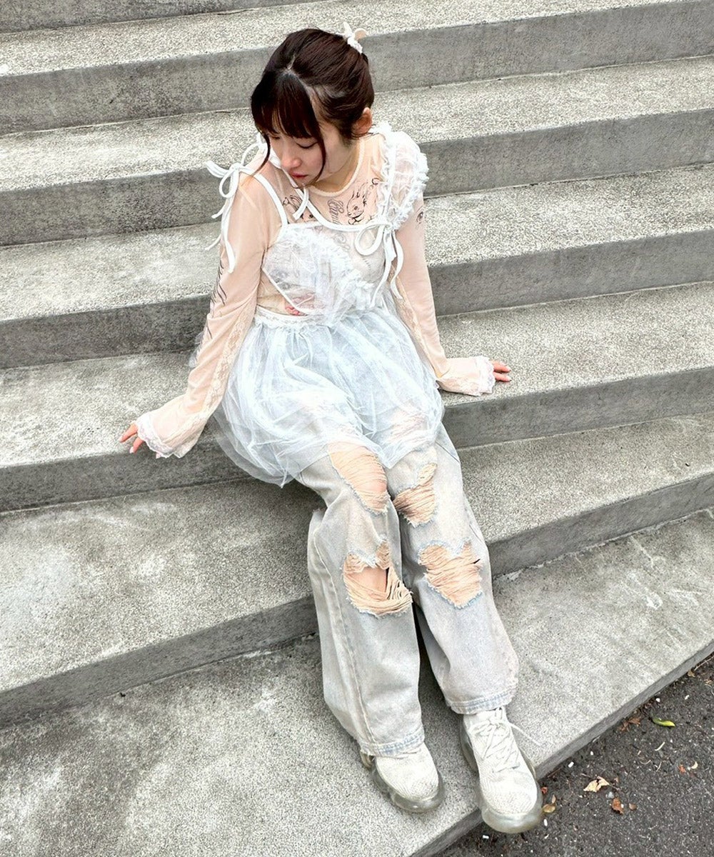 HEART DAMAGE DENIM PANTS | Candy Stripper（キャンディ ストリッパー