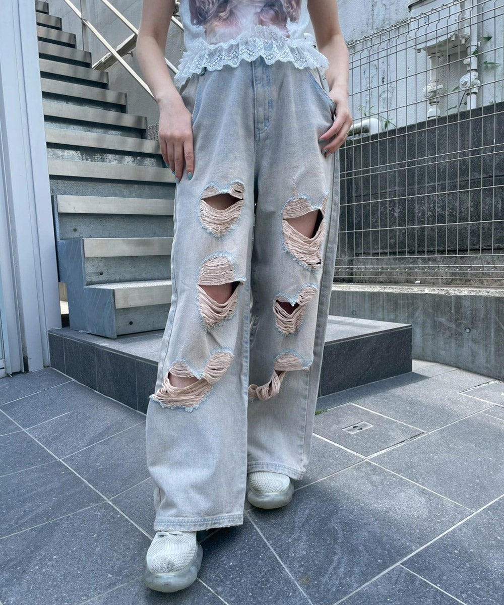 HEART DAMAGE DENIM PANTS | Candy Stripper（キャンディ ストリッパー