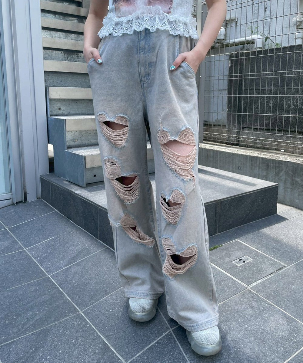 HEART DAMAGE DENIM PANTS | Candy Stripper（キャンディ ストリッパー