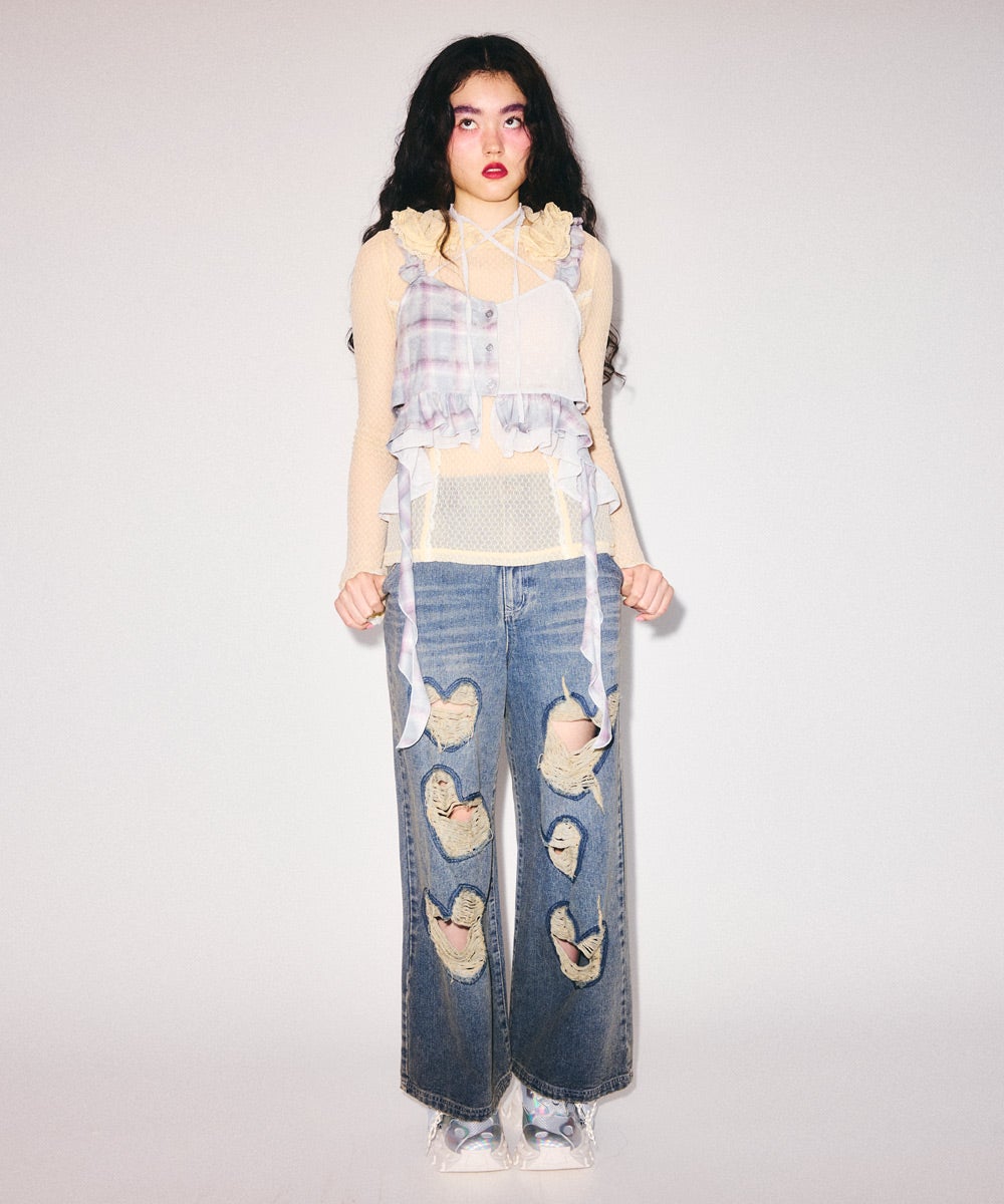 HEART DAMAGE DENIM PANTS | Candy Stripper（キャンディ ストリッパー
