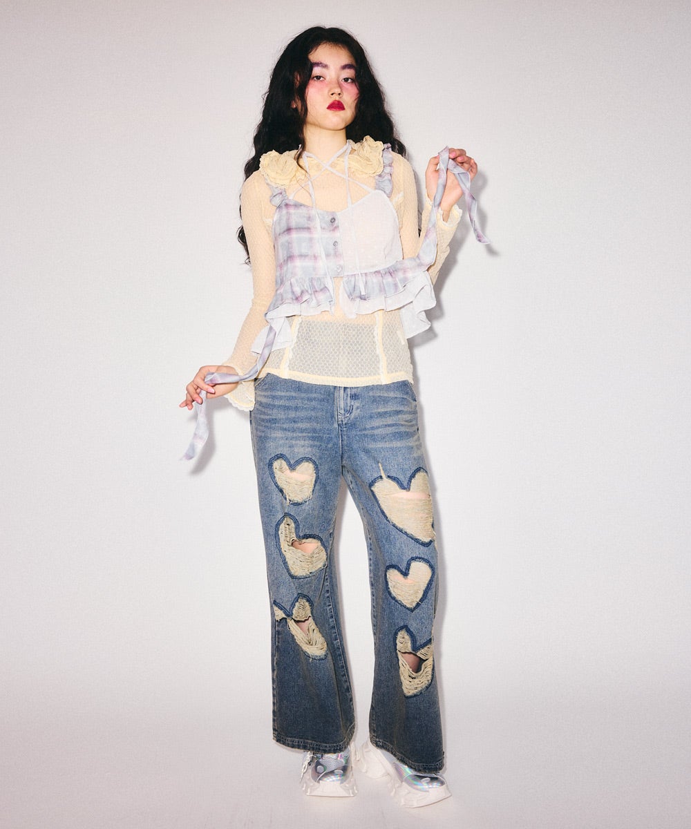HEART DAMAGE DENIM PANTS | Candy Stripper（キャンディ ストリッパー