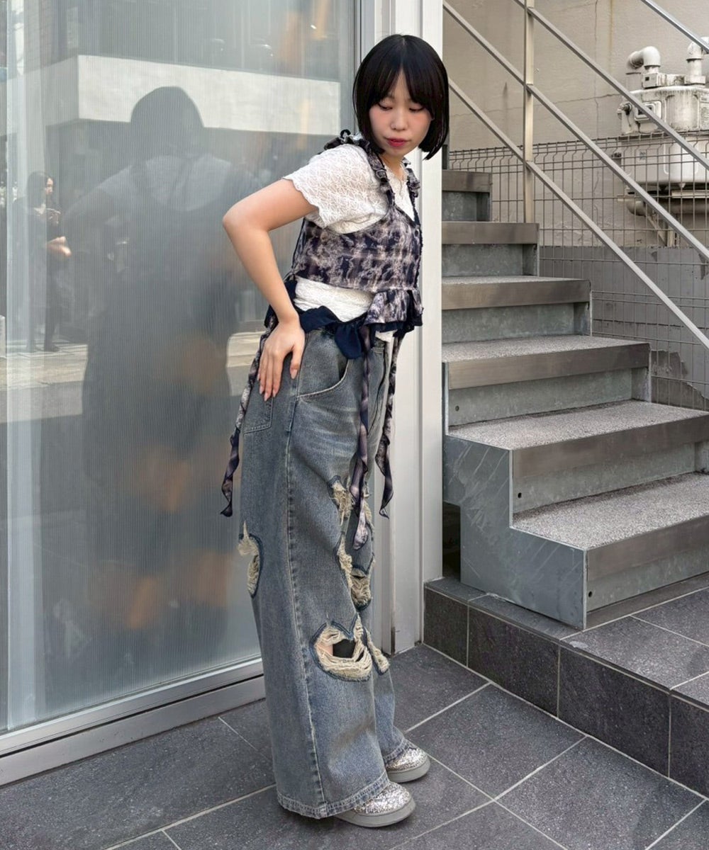 HEART DAMAGE DENIM PANTS | Candy Stripper（キャンディ ストリッパー
