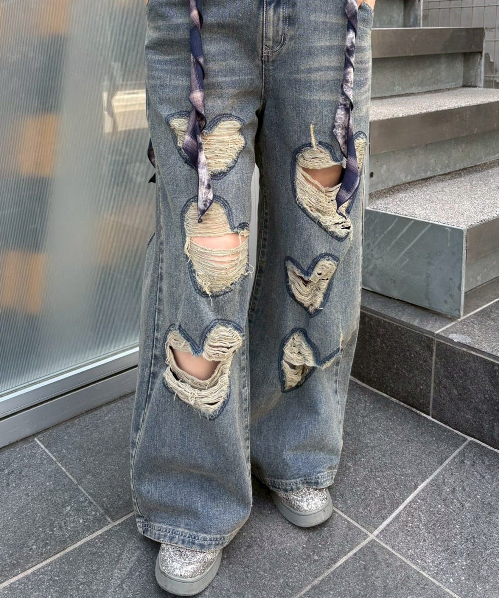 HEART DAMAGE DENIM PANTS | Candy Stripper（キャンディ ストリッパー