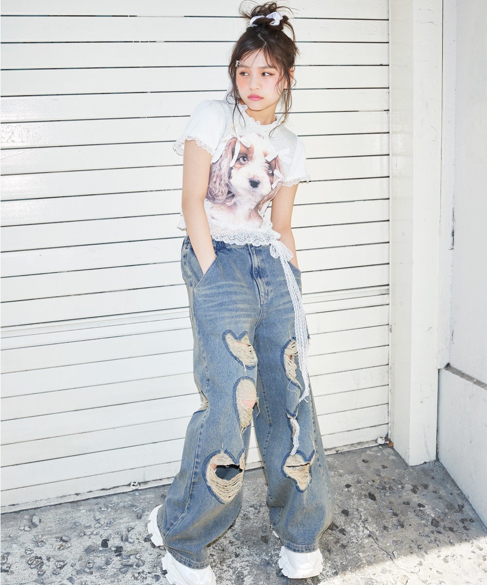 HEART DAMAGE DENIM PANTS | Candy Stripper（キャンディ ストリッパー