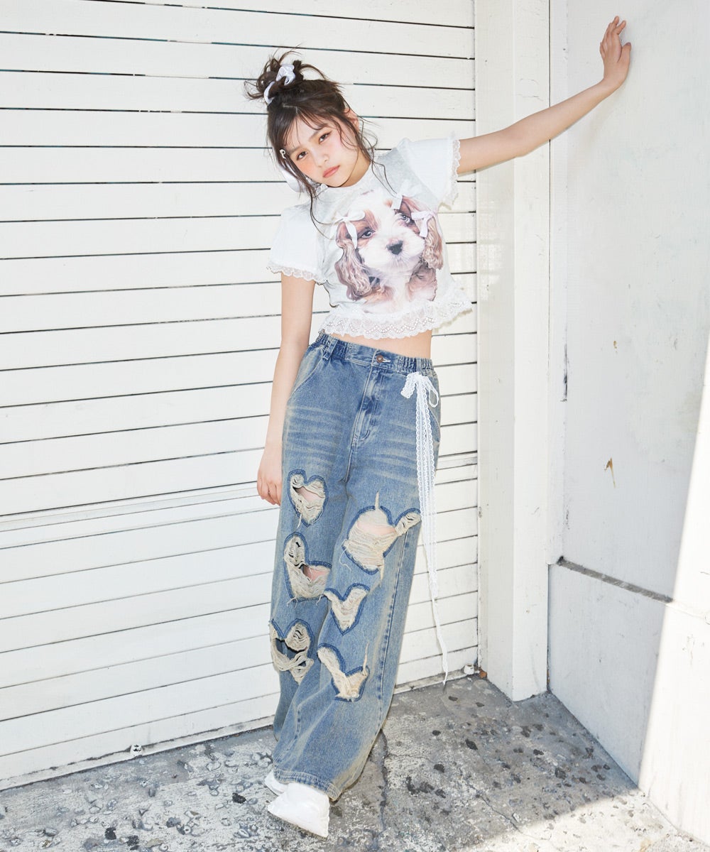 HEART DAMAGE DENIM PANTS | Candy Stripper（キャンディ ストリッパー