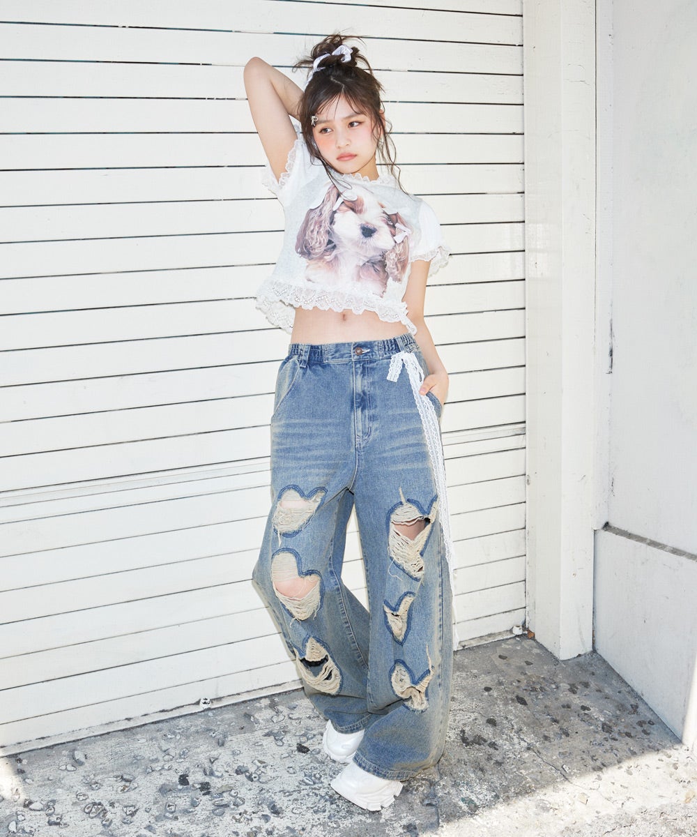 HEART DAMAGE DENIM PANTS | Candy Stripper（キャンディ ストリッパー