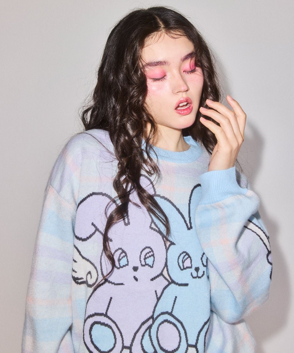 TWIN BUNNYS CHECK KNIT | Candy Stripper（キャンディ ストリッパー