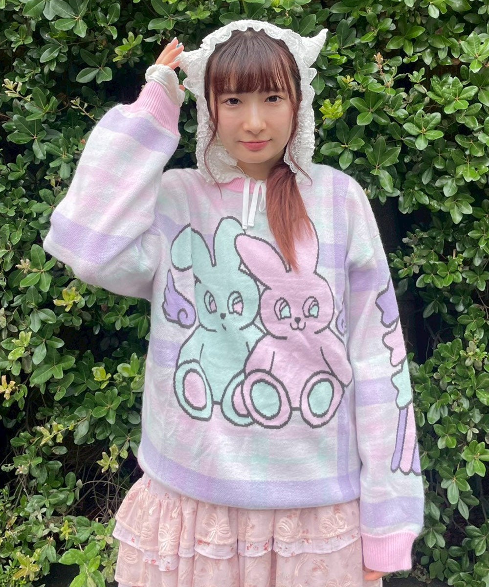 TWIN BUNNYS CHECK KNIT | Candy Stripper（キャンディ ストリッパー