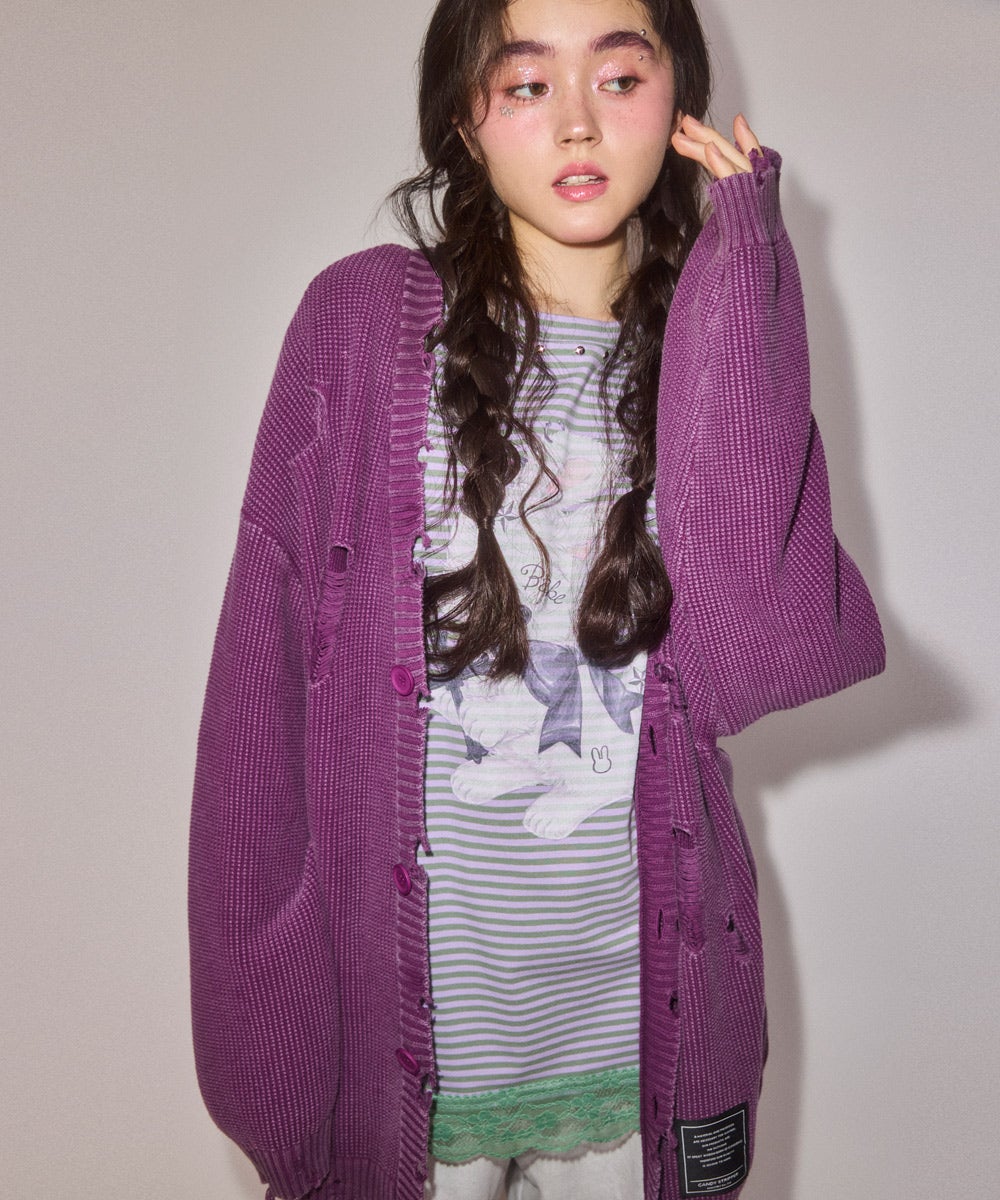TATTERED KNIT CARDIGAN | Candy Stripper（キャンディ ストリッパー