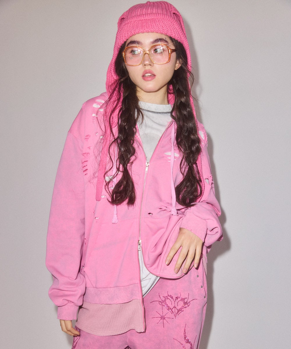 TATTERED ZIP HOODIE | Candy Stripper（キャンディ ストリッパー