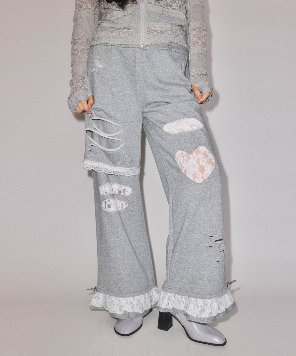 LACE DAMAGE SWEAT PANTS | Candy Stripper（キャンディ ストリッパー
