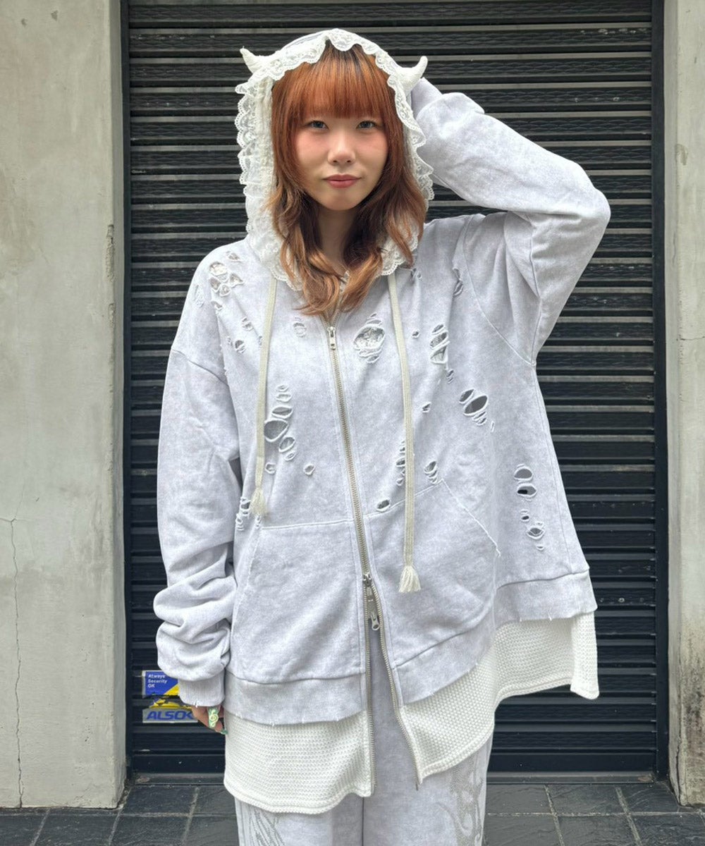 DEVIL HORN LACE HOODIE | Candy Stripper（キャンディ ストリッパー