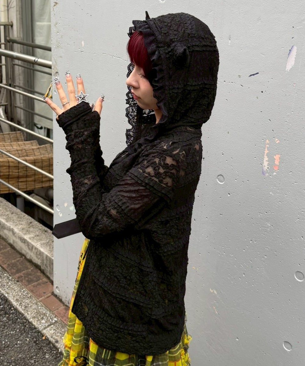 DEVIL HORN LACE HOODIE | Candy Stripper（キャンディ ストリッパー