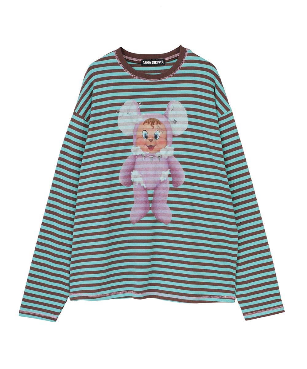 美品　キャンディストリッパー　アナーキーベアポロトップス　刺繍　オーバーサイズ RAT BOY BORDER TOPS | Candy Stripper（キャンディ ストリッパー